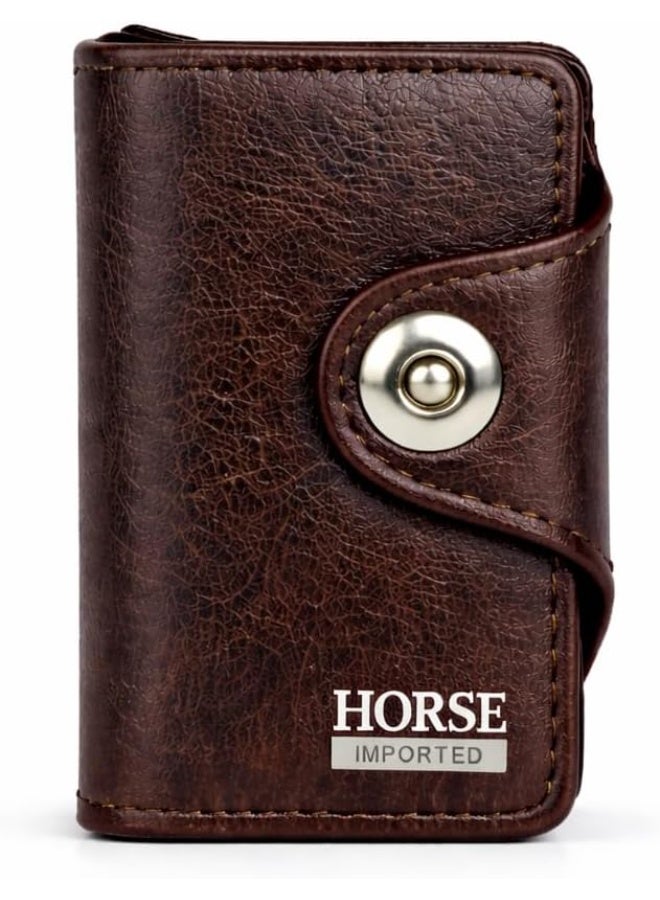 هورس محفظة بطاقات جلد امبريال مع زر كبس للاغلاق من هورس (لون بني حصان) - Image 1